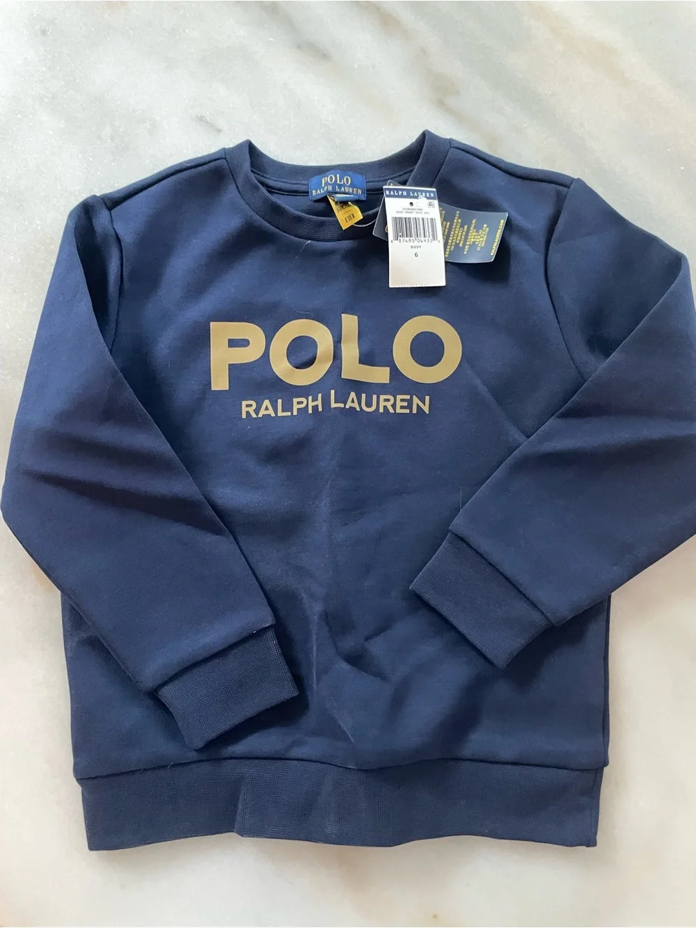 Ralph Lauren Navy Sweatshirt with Gold Lettering